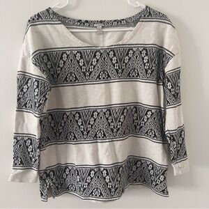 J. Crew White and Black Boxy Boho Top 100% Cotton with 3/4 Sleeves Size Small